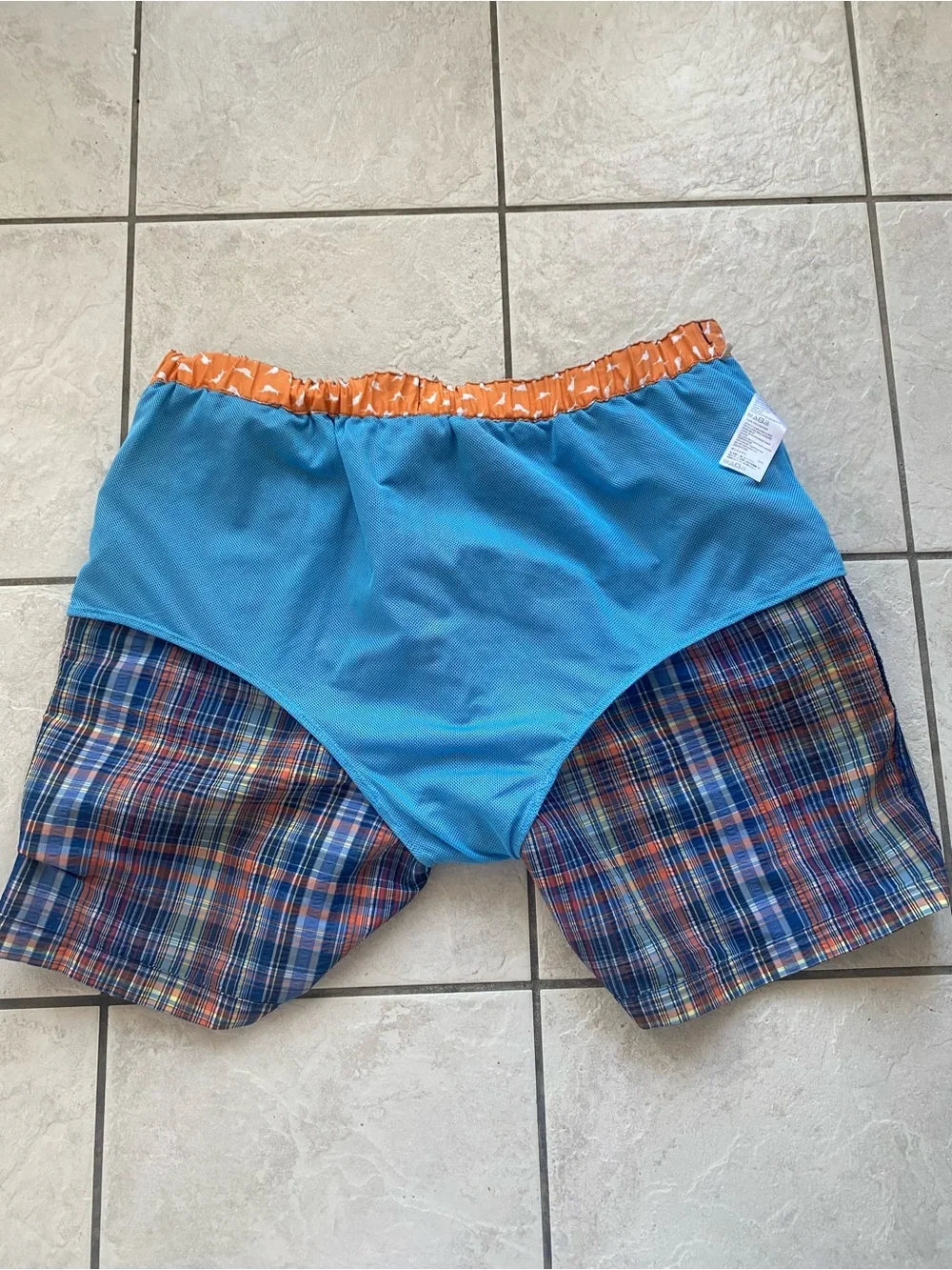 Tommy Bahama Mens XL Swim Trunks Plaid Blue Orange Mesh Lined Beach Shorts - Picture 16 of 16